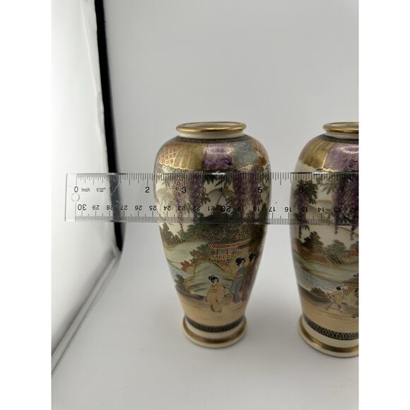Antique Japanese Satsuma Mejii Period(late 1800-1912) Pair of 7.5" Vases Signed - Picture 13 of 13
